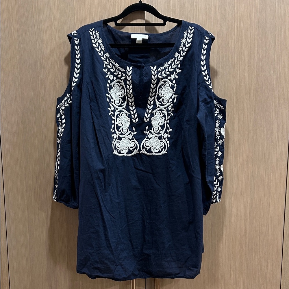 Charter Club Dark Blue Blouse with White Detailing